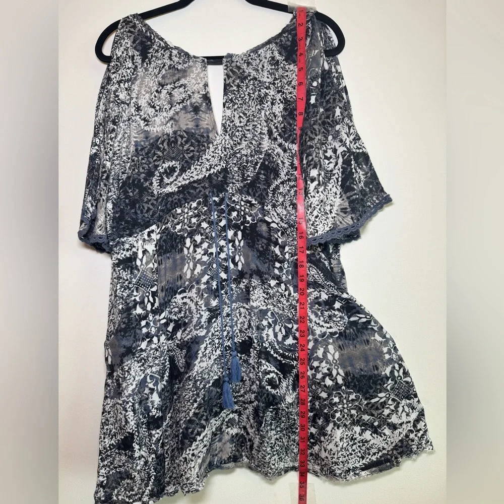 Free People Midnight Blue, White & Gray Patterned Mini Dress w Waist Tie - Small - Picture 12 of 16